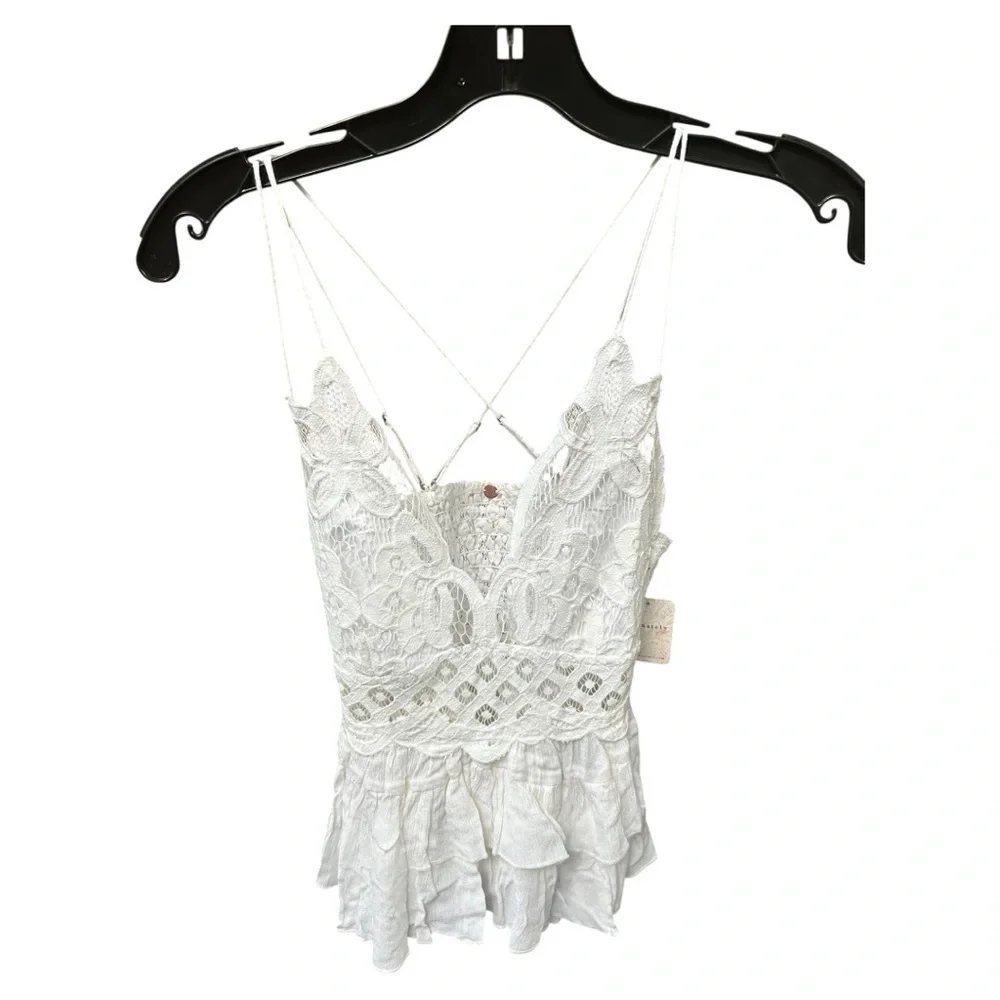 NWT FREE PEOPLE WOMEN'S ADELLA CAMI LACE RUFFLED TANK TOP